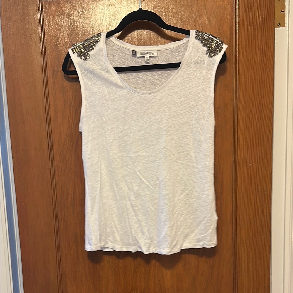 Embellished White Sleeveless Top